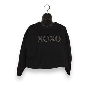 MEDIUM BLACK CROPPED STUDDED SWEATSHIRT LONG SLEEVE COMFORTABLE